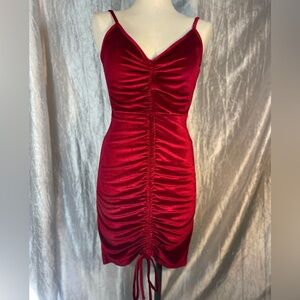 Double Crazy red velvet fitted stretchy dress with adjustable spaghetti straps❤️